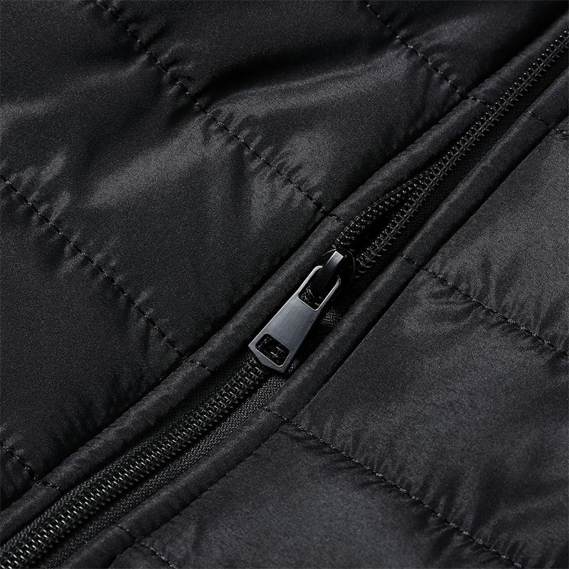 Men's Autumn Winter Outdoor Casual Warm Cotton Jacket Fashionable Versatile Stand Collar Windproof Coat Beige Long Sleeve Plain Heated Down Hooded Jacket - Black