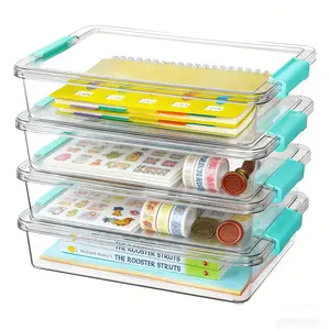 Transparent Stackable Storage Box with Lid, Dustproof Plastic Organizer, Lego Toy Children Building Blocks Classification Box