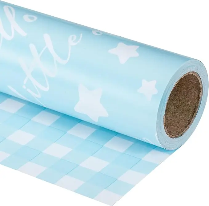 RUSPEPA Baby Shower Wrapping Paper Roll, Reversible Baby Pattern Gift Wrap Paper, 17.5 Inch x 32.8 Feet, Cute Nursery Design for Newborn Gifts, Birthday Party, Baby Shower Celebration, Gender Reveal Party