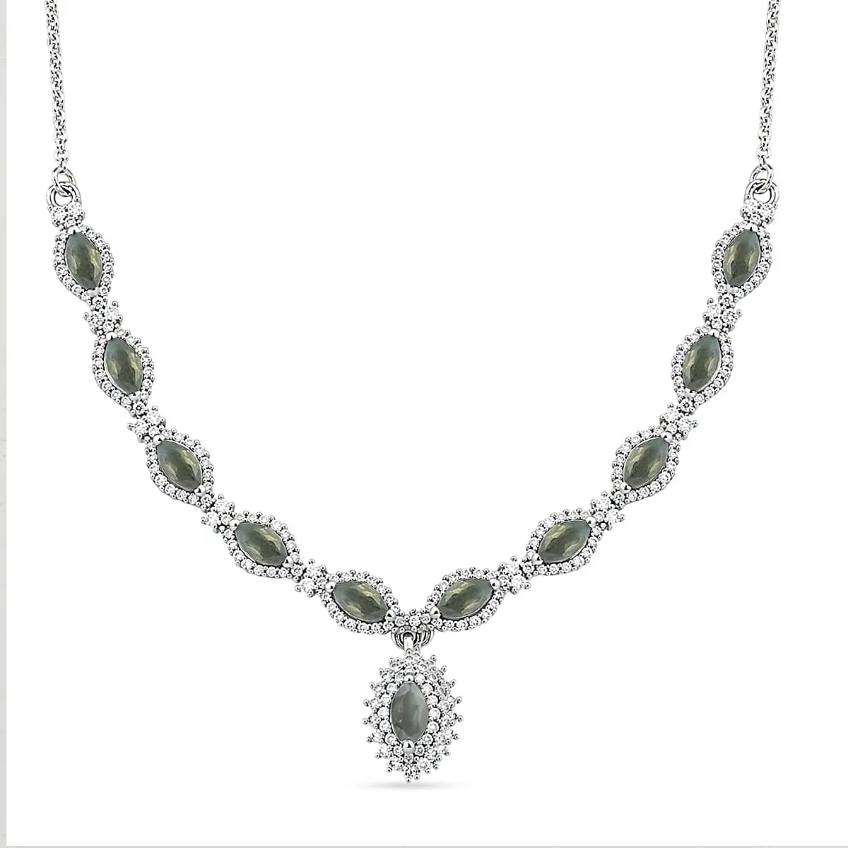 D'Joy Narsipatnam Alexandrite, Moissanite Neckalce (18 Inches) in Rhodium Over Sterling Silver 2.60 ctw