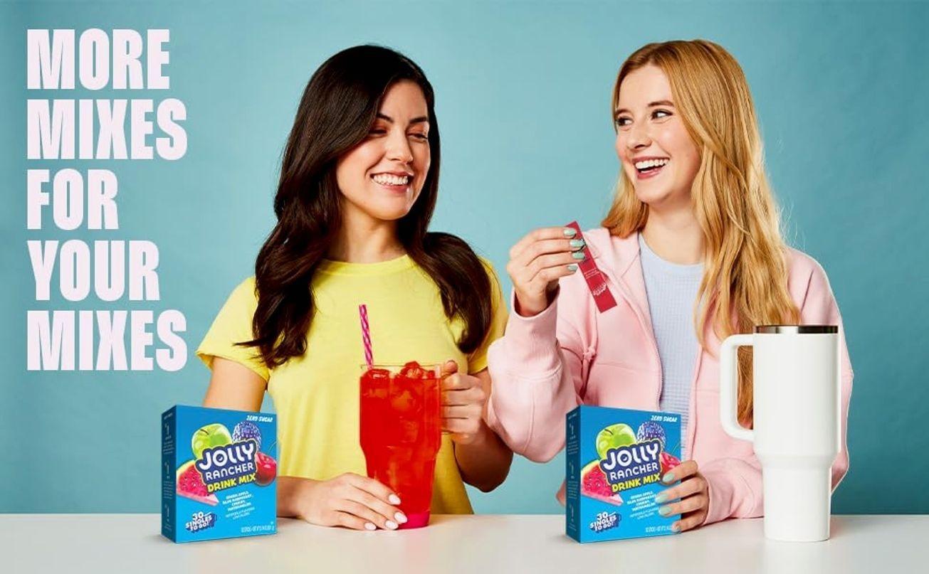 Jolly Rancher Singles To Go Variety Pack, Powdered Drink Mix, Zero Sugar, Low Calorie, Includes 4 Flavors: Green Apple, Blue Raspberry, Cherry, Watermelon, 1 Box (30 Single Servings)