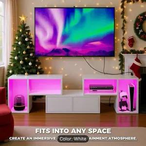 TV Stand with LED Light, Modern Gaming TV Stand Board TV Cabinet Stand Panel Set with LED Light, High Gloss TV Console Entertainment Center with Drawer for Living Room Bedroom