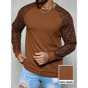 Men’s casual waffle-knit crewneck sweatshirt, long-sleeve waffle-knit crewneck top, men’s crewneck sweater, suitable for all seasons (formal and casual), suitable for office, golf, and parties, men’s autumn–winter sweatshirt GARMENTARY