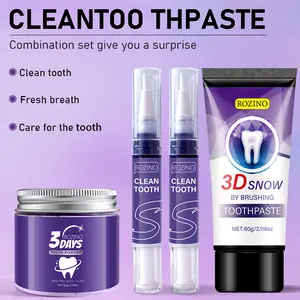 ROZINO 3D Snow Toothpaste Set - Deep Clean Toothpaste, Clean Tooth Pen, Tooth Powder for Stain Removal & Whiter Teeth Care Daily Mint Oral Whitening Cleansing Cleanser