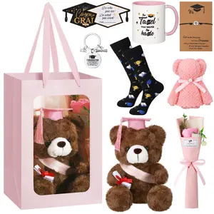 Graduation Gift for Student Graduation Bears Stuffed Animal with Card Coffee Mug Flower Keychain Graduation Bear Toy Desktop Decoration for Home Office School Party Birthday Graduation Season Gift Stuffed Bear Gift for Best Friend Classmate