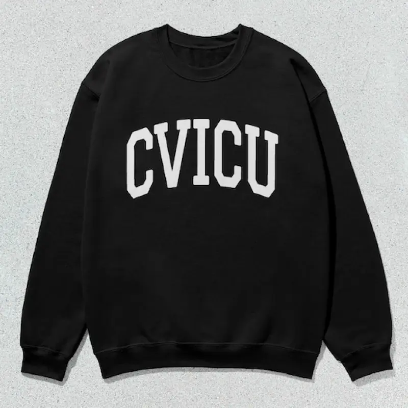CVICU Nurse Sweatshirt, Collegiate Crewneck Casual Pullover, Unisex Long Sleeve Graphic Top for Nurses, Tops