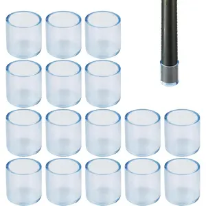 16PCS 3/4Inch ID Transparent Chair Leg Caps, Silicone Round Furniture Table Feet Covers, Clear Chair Leg Tips Cover Floor Protector, Non-Slip Table Chair Leg End Cap