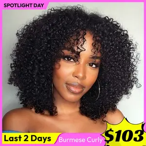 UNice 250% Density Afro Kinky Curly Wig with Burmese Curly Layer Pre Bleached Glueless 7x5 HD Lace Closure Human Hair Wigs with Drawstring Pre Plucked Natural Hairline Beginners Friendly #SpotlightDay#Summervibes