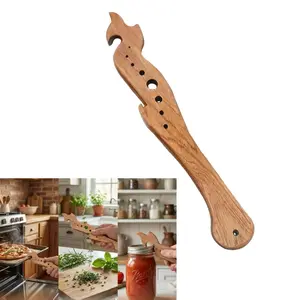 3-In-1 Multi-Functional Bottle Opener, Oven Rack Puller, Wooden Long Handle Tool, Portable for Air Fryer and Bread Maker