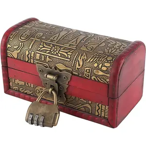 Wooden Treasure Chest, Antique  Lockable Box,  Small Chest European Style, Wooden Storage Decorative Box with Fish, , Birds, Beasts Patterns