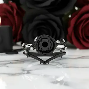 Black Rose- .50ct Round Cut Diamond Option Modern Goth Engagement Rings