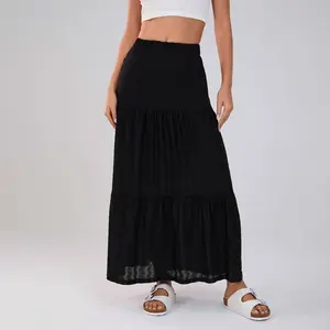 Women's Solid Elastic Waist Ruffle Hem Tiered Maxi Skirt - Wild Fable
