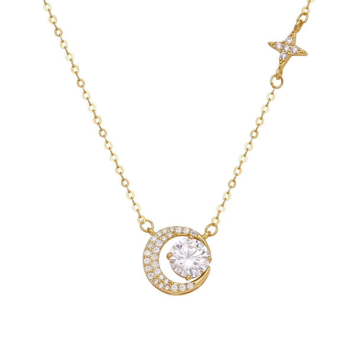 Luxury Moon & Star Shine Pendant Necklace for Women, Sophisticated Celestial Statement Neck Accessory, Premium Craftsmanship, Timeless Design for Formal Daily Wear, Trending Jewelry Gift