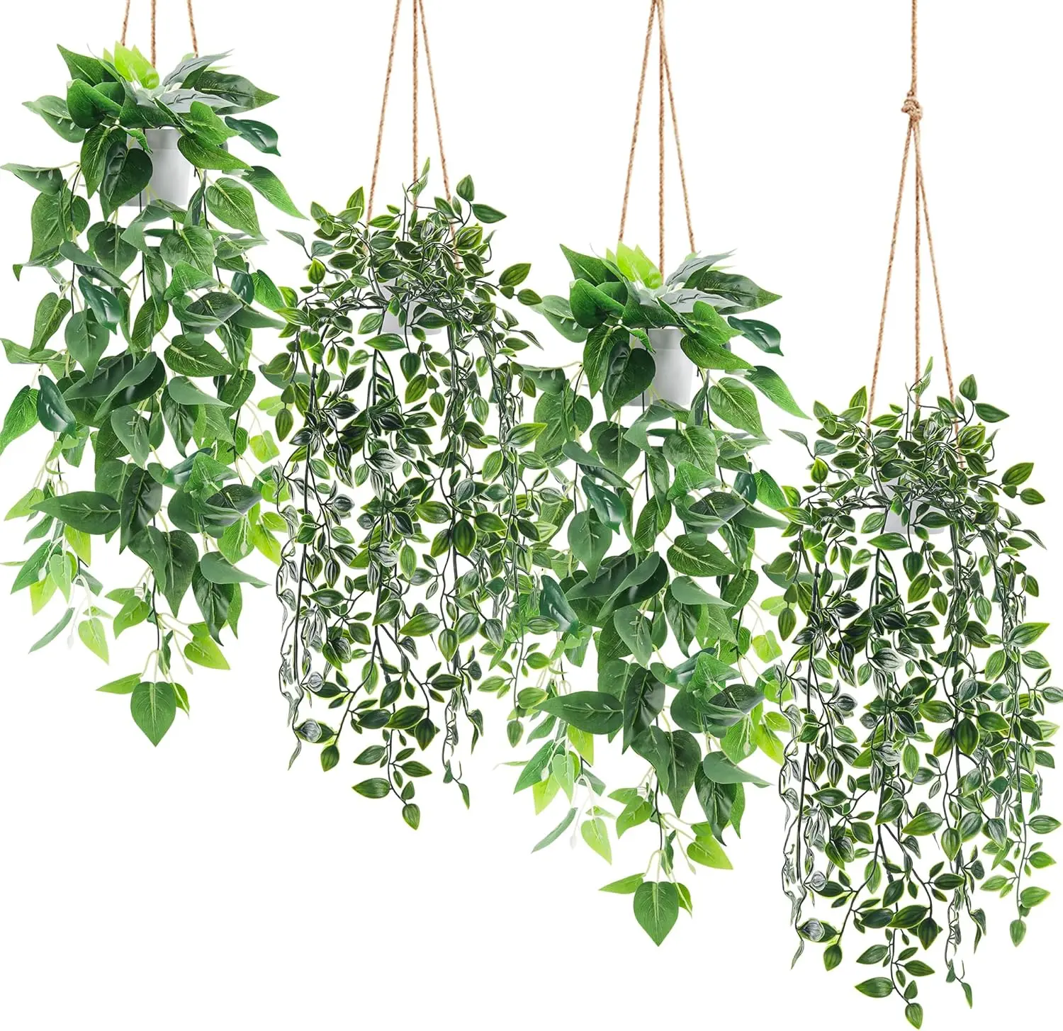Der Rose 4-Pack Plastic Artificial Hanging Ivy Vine Flowers with Fake Greenery Plants, Faux Potted Mandala Decor for Indoor Spaces, Ideal for College Dorm & Apartment Wall Shelf Decoration