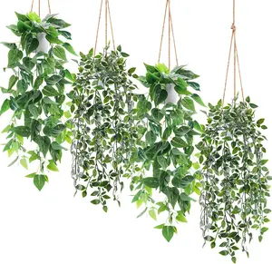 Der Rose 4 Pack Fake Plants Hanging Faux Potted Ivy Vine Artificial Mandala Plants for Room Bathroom Wall Shelf Decor Indoor