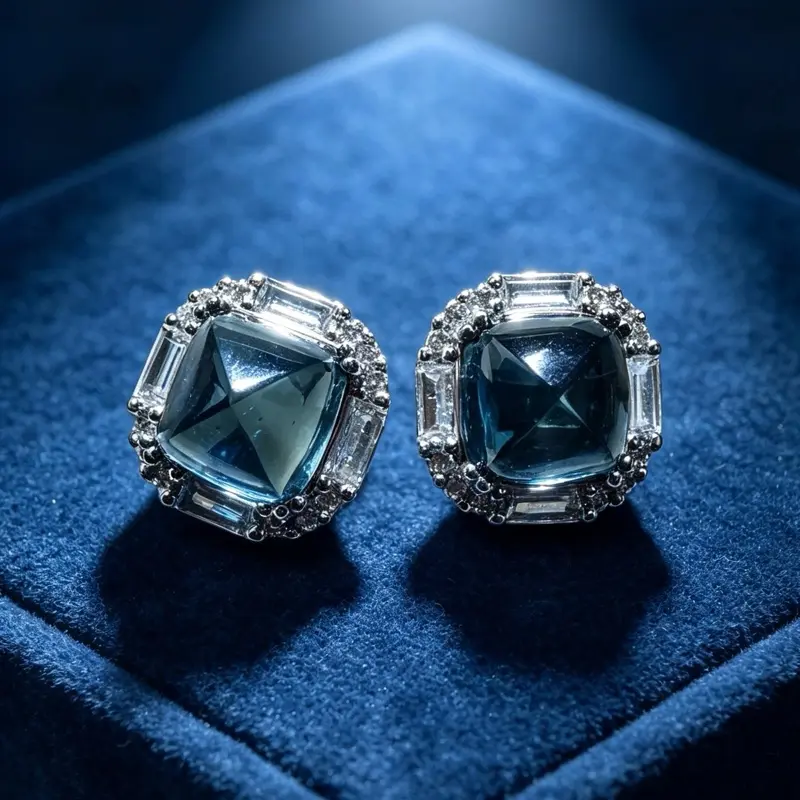 <PingEast jewelry > Natural 5ct Pagoda Topaz London blue earrings