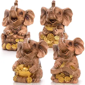 4 Pack Lucky Elephant Statues, Trunk Up Elephants Figurines, Wealth  Sculpture Decor, Elephant Ornament for  Office Garden,   for Housewarming Birthday