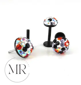 Halloween Pave Crystal Half Ball Threadless Stud Earring Push Pin Nose Ring