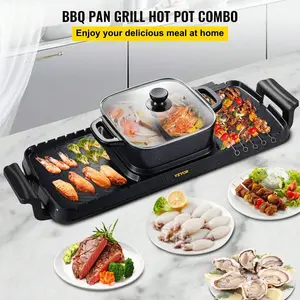 2 In 1 Electric Grill And Hot Pot 2400W BBQ Pan Grill And Hot Pot Multifunctional Teppanyaki Grill Pot With Dual Temp Control Smokeless Hot Pot Grill With Nonstick Coating For 1-8 People