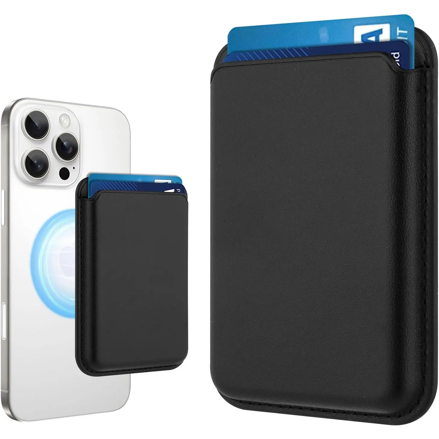 Compatible with MagSafe Wallet, Leather TPU Protective for Women Girls, Stronger Magnetic Card Holder Phone Wallet for iPhone 17/16/15/14/13/12 Series, Fit 2 Cards, Black