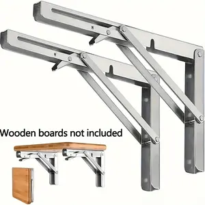 2 Piece Stainless Steel Folding Rack Stand, Space-Saving DIY Heavy-Duty Floating Triangle Shelf Support, Wall-Mounted with Installation Screws