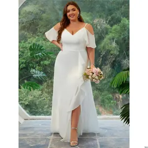 Maxi Formal Dress Wedding Lightweight Plus Size Chiffon Split Evening Gown Bridal Shower
