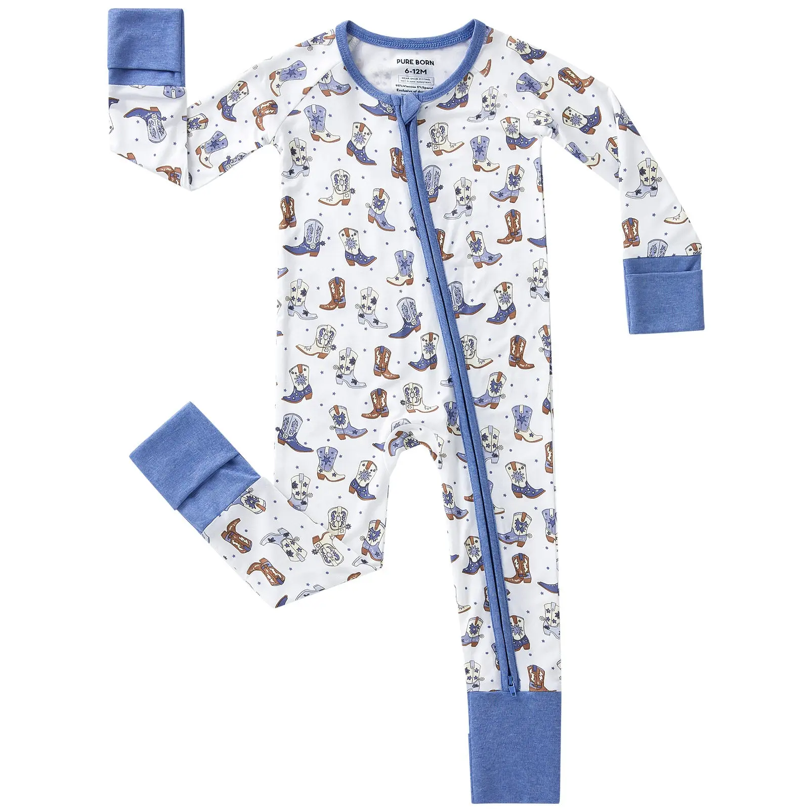 pureborn Baby Boys Sleeper Viscose from Bamboo Pajamas 2-Way Zipper Snug Fit Sleepwear Blue Cowboy Boots