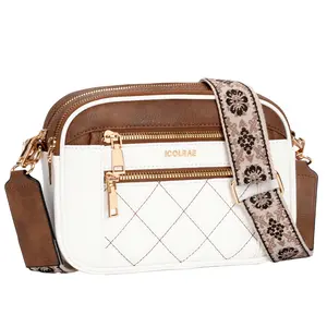 Women Crossbody Bags With Embroidered Shoulder Strap Vegan Leather Designer Handbags Small Shoulder Purse