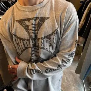 TOP extra large size men's trendy brand waffle fabric men's casual American VIBE style long-sleeved T-shirt bottoming shirt autumn Cool