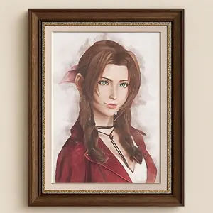 [Unframed] Aerith Gainsborough Watercolor Art Poster | Final Fantasy VII Rebirth Wall Decor, Classic JRPG Character Print, Fantasy Gamer Room Art