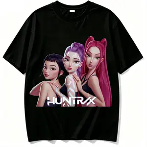 Huntrx Anime Girl Group Fan Art T-Shirt, 100% Cotton K-Pop Style Graphic Tee