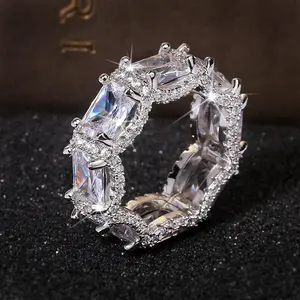 Micro-encrusted with zircon personality hip hop ring  European and American hipster men ring ring Fashion full circle set gemstone ring
