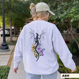 Dragon Sweatshirt w Orange Blossoms and Violets, Reading Sweatshirt, Dragon Gifts, Reading About Dragons, Booktok Sweatshirt