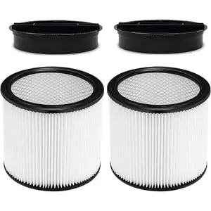 90304 Replacement Filter for Shop Vac 90304, 90350, 90333, 90585, 5 Gallon and Above Wet/Dry Vacuum Cleaners (2 replacement filter+2 lids)