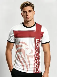 England Men's and Teen Football Jersey, Fitted Sports Top, Lion Emblem, Breathable Fabric, Training, Match, Daily Wear, Striped Soccer Shirt