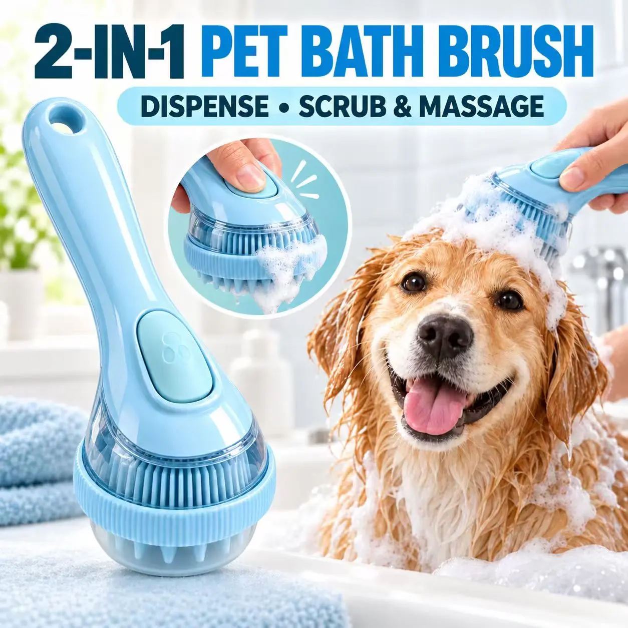 2026 New Universal 2-in-1 Pet Bath & Grooming Deshedding Brush with Built-in Soap Dispenser, 8in×3in×4in Gentle Massage Aid for Dogs & Cats, Enhances Beauty/Hair Care, Saves Dry Shampoo, Bathing