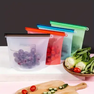 4pcs Reusable Silicone Food Storage Bag, Leak Proof And Reusable Freezer Bag, Travel/ home Storage Bag kitchen, gift bags, Vacuum Sealer Bags-1 Reusable Gallon Bag/ 1 Reusable Sandwich Bag/ 1 Reusable Snack Bag (excluding Bisphenol A) Containers Utensils
