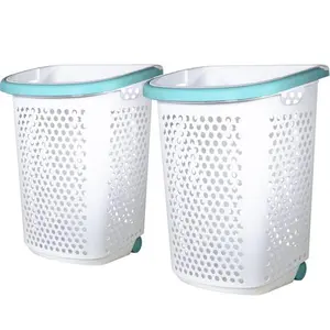 Home Logic 2 Bushel Rolling Plastic Laundry Hamper with Pop-up Handle White 2 Pack for Easy Storage