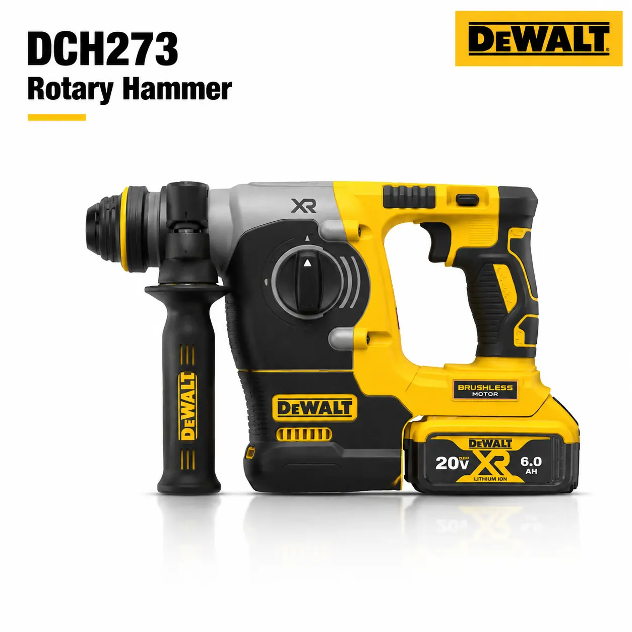 DEWALT DCH273 20V Brushless Rechargeable Cordless Drill Rotary Hammer, 26mm Max Drilling Diameter, 0-950RPM No-Load Speed, 0-3600IPM Impact Frequency, 6.0Ah Lithium Battery & Charger for Construction, Concrete Drilling