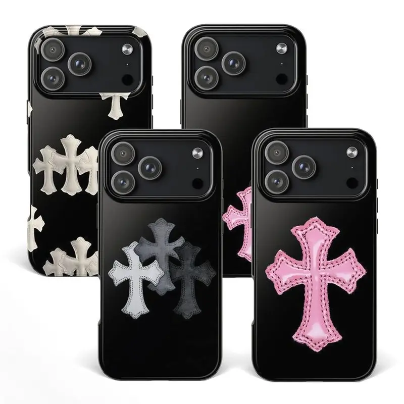 Chrome Hearts Cross Cover Luxury Chrome Heart Touch Phone Case for iPhone 17 Pro Max 17 Pro 17 16 15 14 13 12 11 Series Protective Cover Dark Academia, Metalcore Graphic Aesthetic 1RV