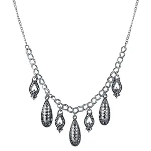 1928 Jewelry Hematite Glass Crystal Drop Necklace 16" + 3" Extender