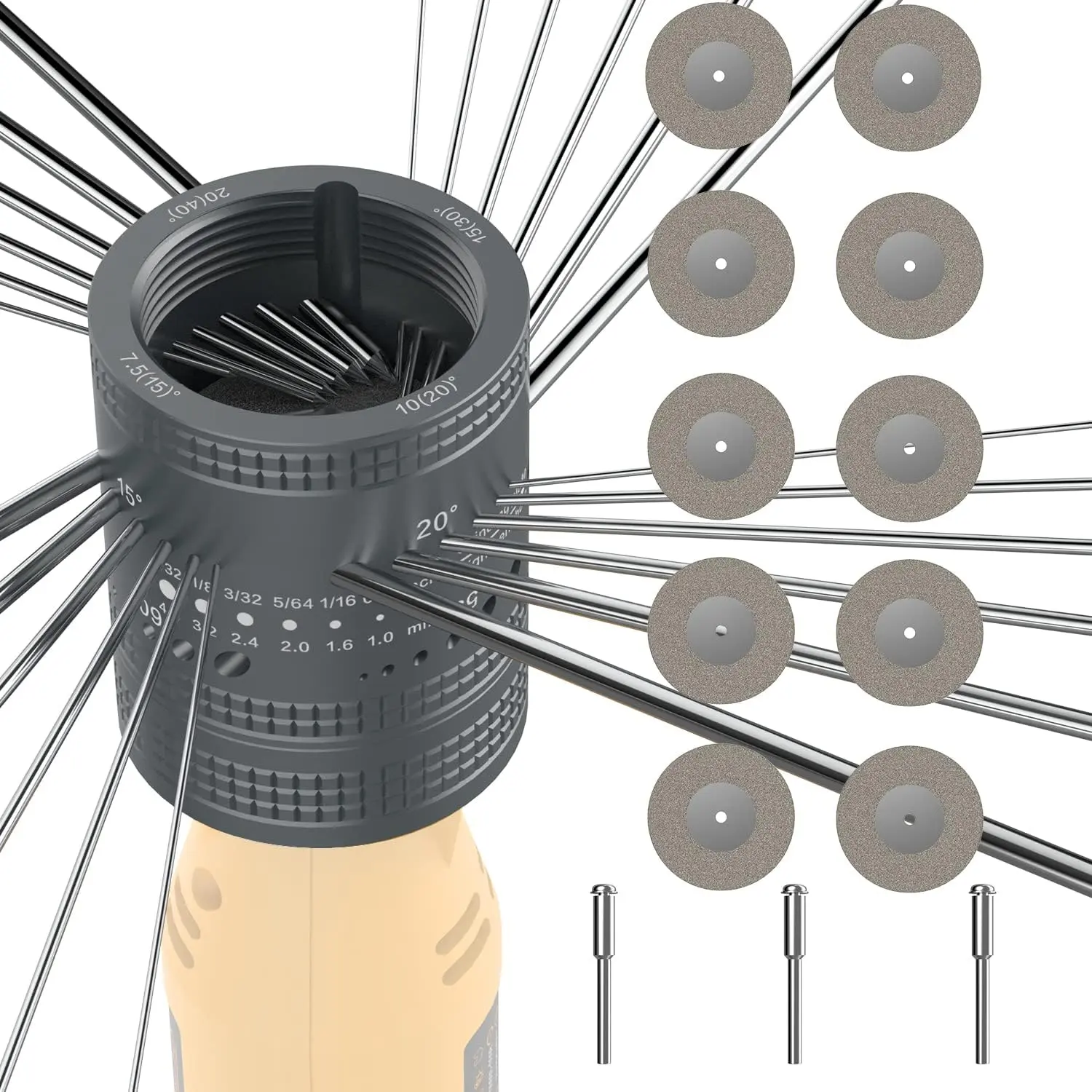 Tungsten Electrode Sharpener  ,TIG Welding Tool with Cut-Off Slot with 6 size 8Angles, 48 Holes, 10 Double  Wheels, 3 CNC Mandrel Suitable For  Rotary tool