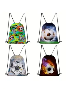 Football sports printed casual printed colorful drawstring backpack, travel and vacation unisex sports fitness training large capacity storage bag
