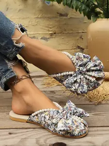 Women's Elegant Floral Pattern Slip on Sandals, Fashionable Pointed Toe Sandals for Daily Wear, Lightweight Breathable Comfortable Shoes for Daily Wear, Girl, Fashionable Comfy Sandals, Dressy Sandals