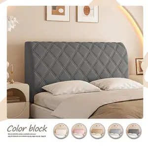 Diamond Grid Pattern Elastic Full Headboard Protector Cover, Polyester Material, Anti-Collision Dustproof Design, All Sizes, Soft Comfortable, Washable