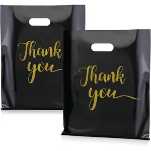 Thank You Merchandise Bags, 9x12 Inch Plastic Thank You Shopping Bags 100 Pack  Black  Grocery  Retail Bags with Handles for Small Business Retail Boutique Stores Packaging Supplies