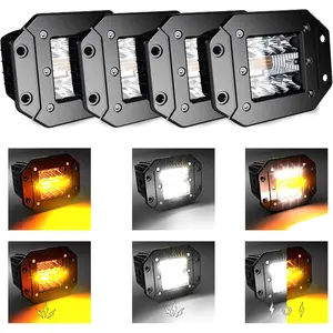 4PCS 5Inch LED Flush Mount 6 Modes Amber/White Flashing Strobe Pods Fog Lights Offroad Backup Reverse Grill Mount Light with Switch Wiring Harness for Truck UTV ATV SUV 4x4 Car
