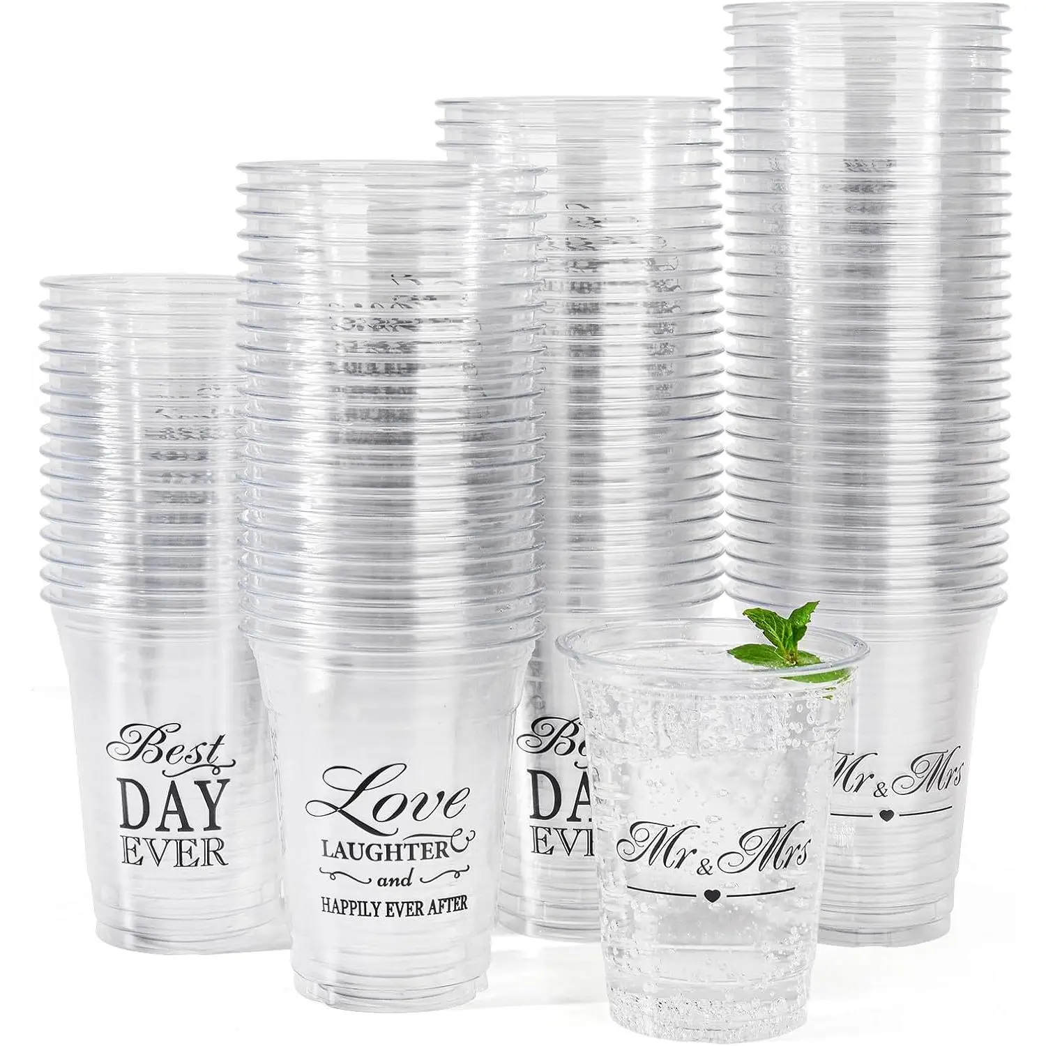 150 Pack Wedding Disposable Plastic 12 oz Mr and Mrs Cups for Wedding Reception and Bridal Shower Decorations