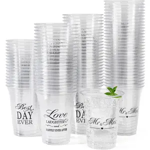 150 Pack Wedding Disposable Plastic 12 oz Mr and Mrs Cups for Wedding Reception and Bridal Shower Decorations