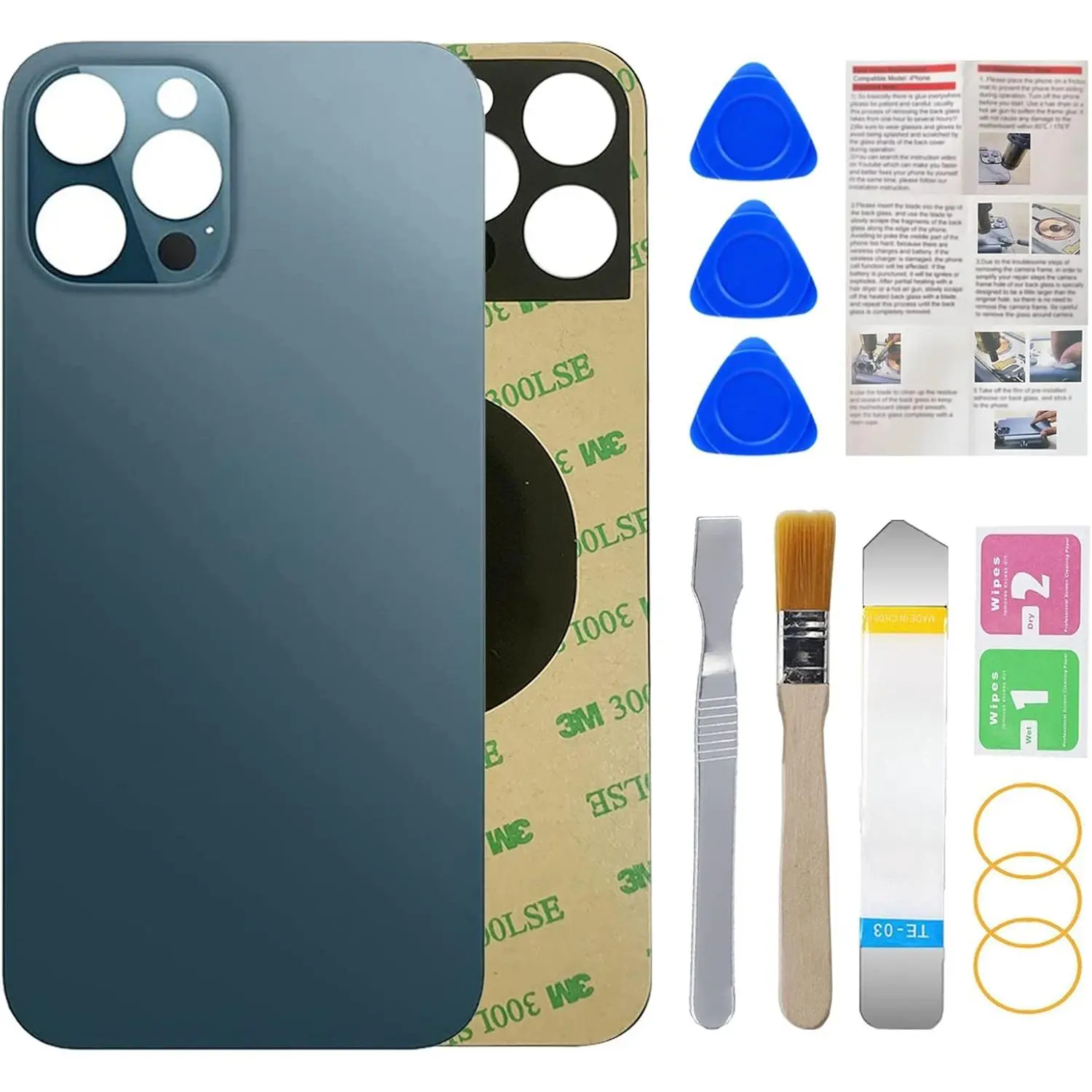 Rear  Glass Replacement for iPhone 12 Pro Max 6.7 Inches All Carriers with Professional Repair Tool Kit (Pacific Blue)